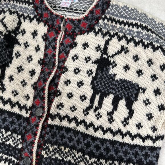 Vintage Putumayo 100% Wool Cardigan Button Fair Isle Holiday Reindeer Size Small - Picture 2 of 7